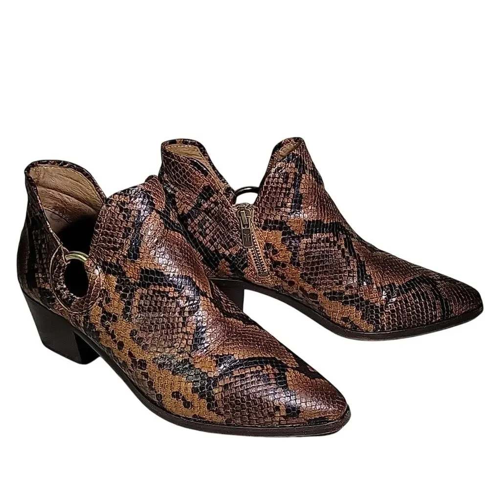 Frye Ankle Boots Snake Print Leather Womens Size 9